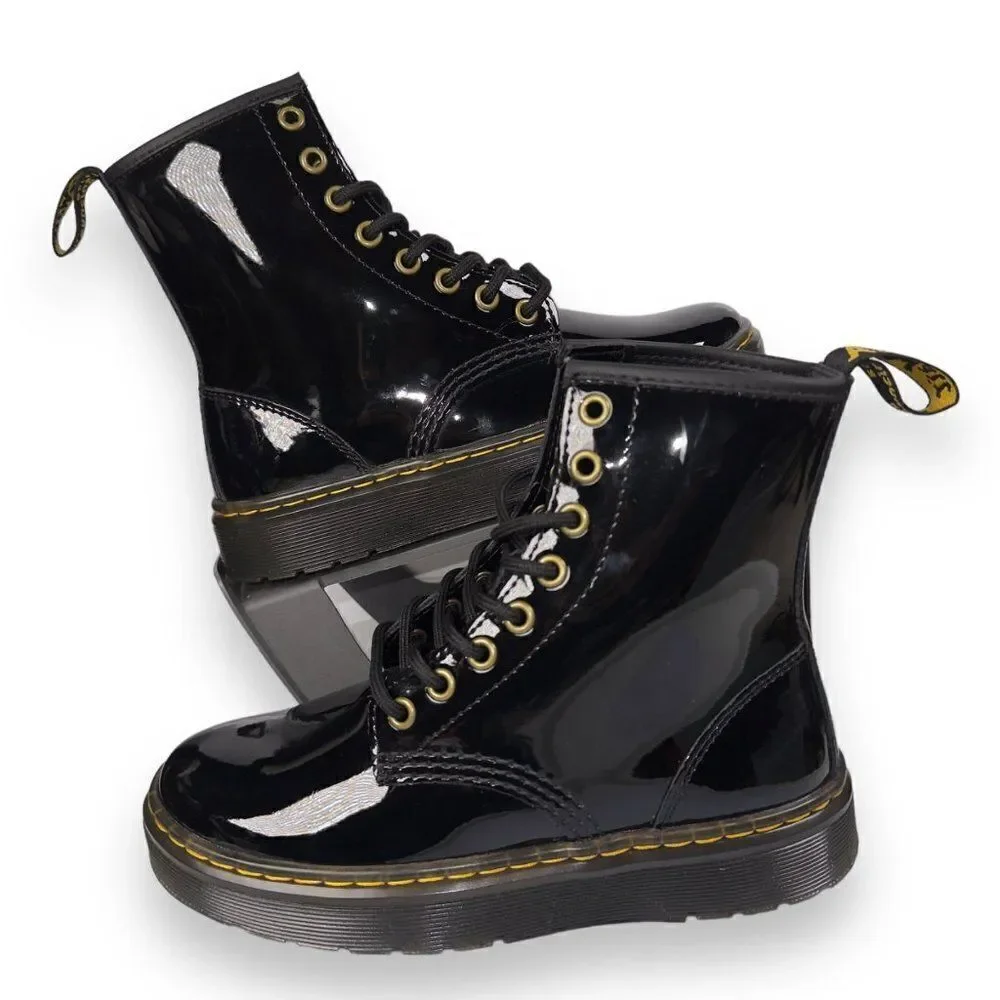 Dr. Martens Zavala Patent‎ Leather Combat Boots Black Women's 5